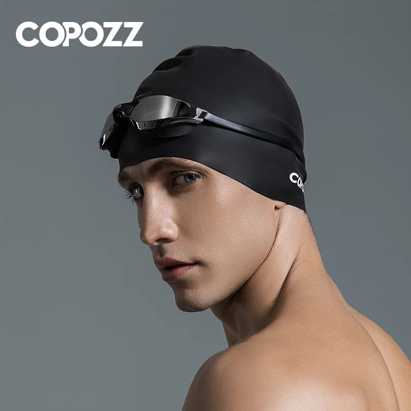 Copozz Men’s Elastic Swimming Hat | Large Size Waterproof Silicone Swimming Cap for Adults