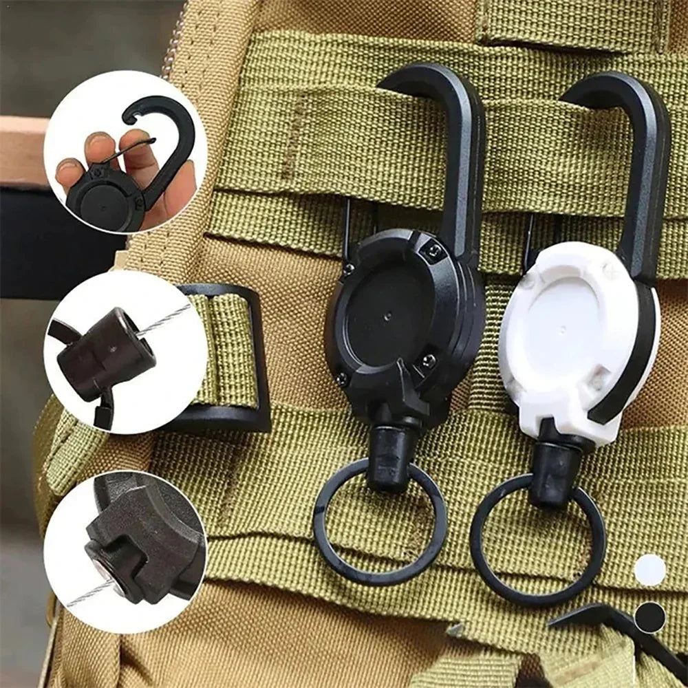 Heavy-Duty Retractable Wire Rope Carabiner | Anti-Theft Tactical Keychain for Outdoor & Camping Gear