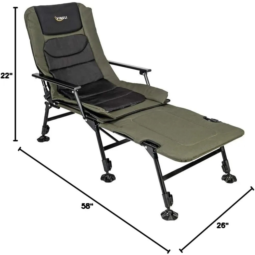 VINGLI Heavy Duty Fishing Chair with Footrest Support 440 LBS, Oversized Camping Chairs with 160° Adjustable High Back