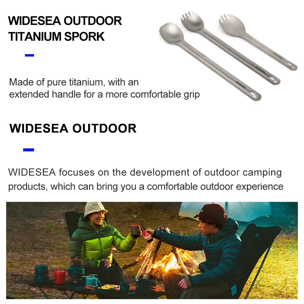 Widesea Camping Titanium Spork  Spoon Outdoor Lightweight Fork Tableware Portable Picnic Hiking Travelling Ultralight Dinnerware