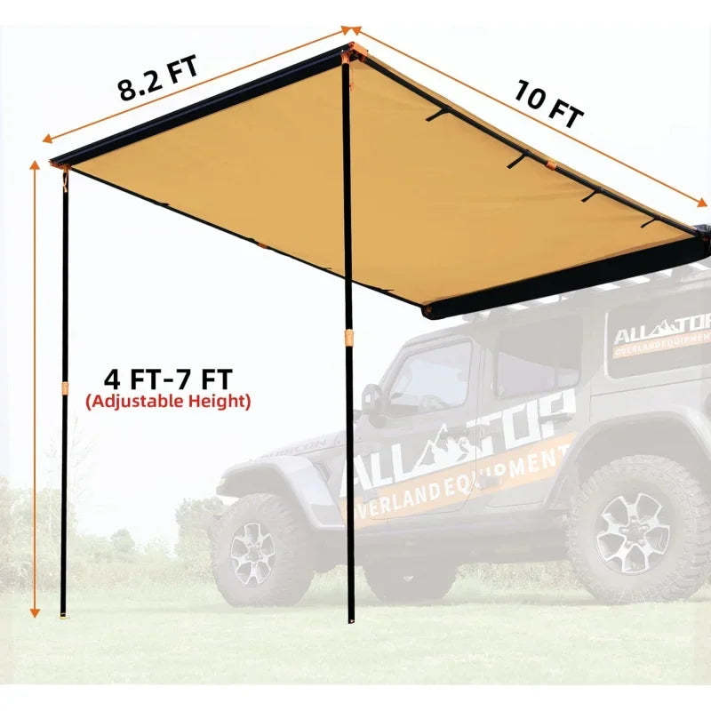 Vehicle Awning 8.2 'x 10' Roof Rack Pull-Out Sun Shade,Weatherproof 4x4 Side Awning for Camping & Overland (Hardware included)