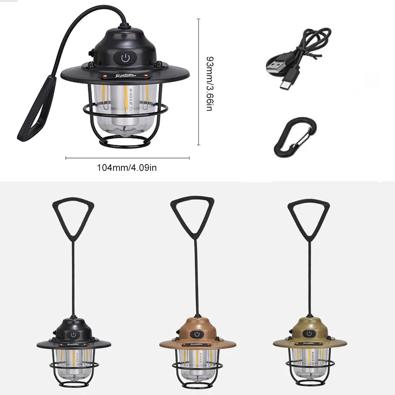 Portable Camping Lanterns Retro Hanging Tent Lamp Waterproof Dimmable Camping Light 1200mAh for Hiking Fishing Emergency Lantern