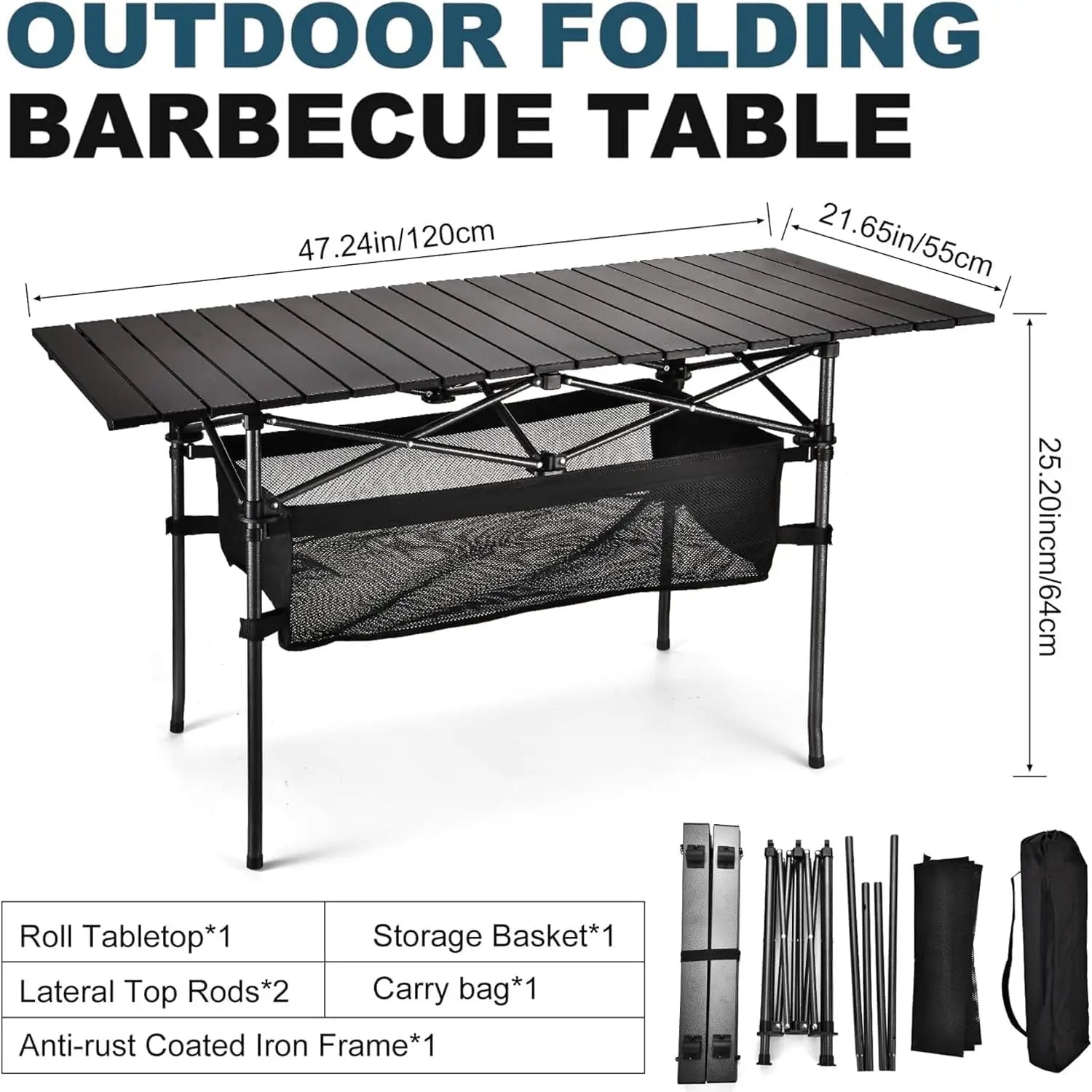 Outdoor Folding Portable Camping Table | Aluminum Roll-Up Picnic Table with Carrying Bag