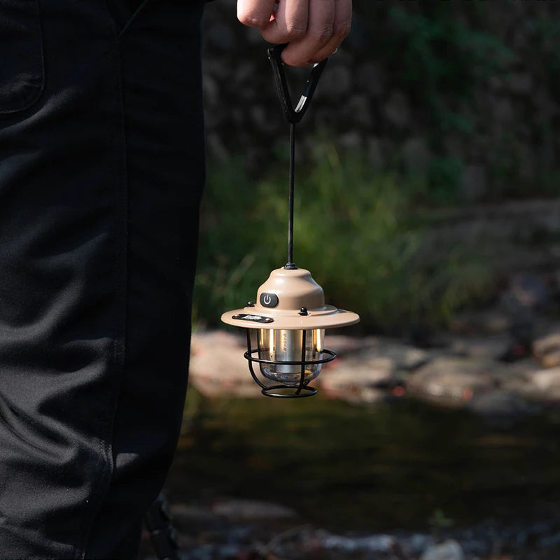 Portable Camping Lanterns Retro Hanging Tent Lamp Waterproof Dimmable Camping Light 1200mAh for Hiking Fishing Emergency Lantern