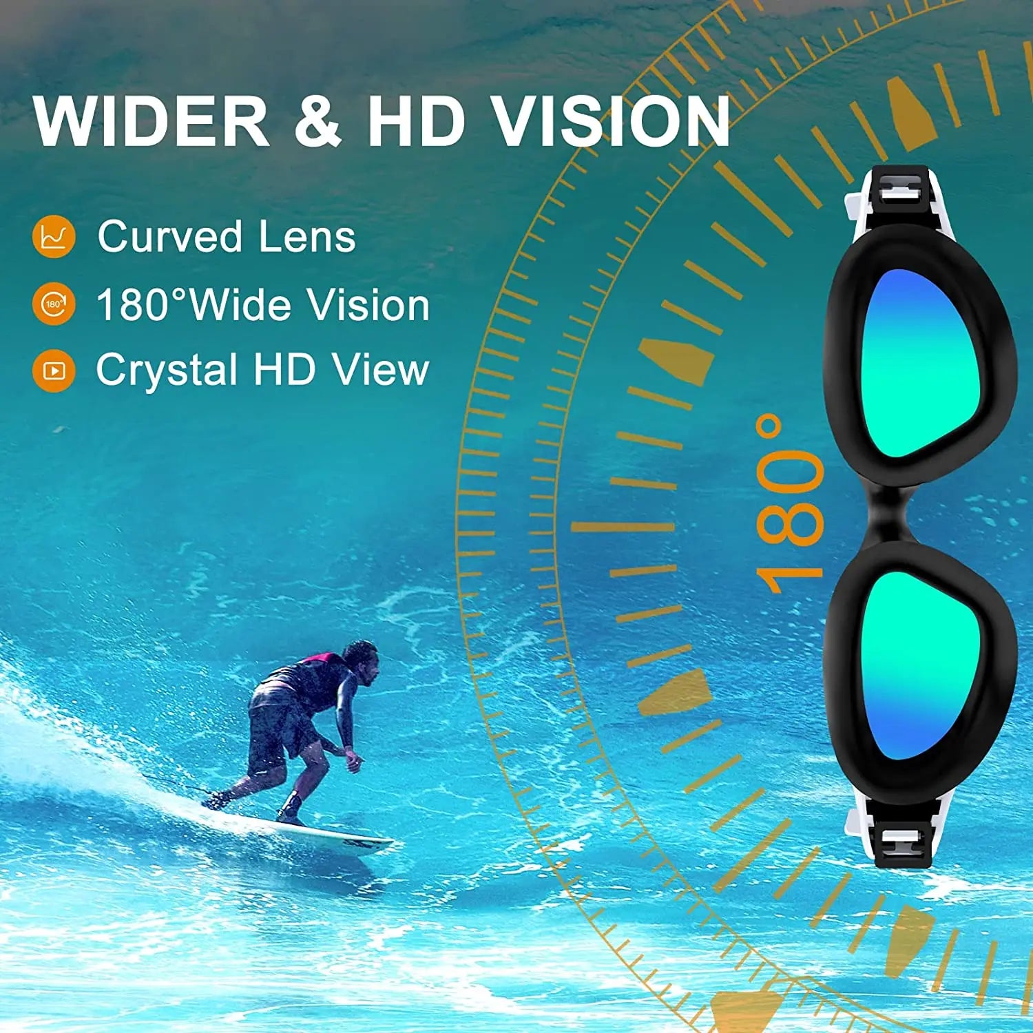 Swimming Glasses Adults Polarized Swim Goggles for Anti Fog/No Leak/Clear Wide Vision/UV Protection/Professional Pool Open Water