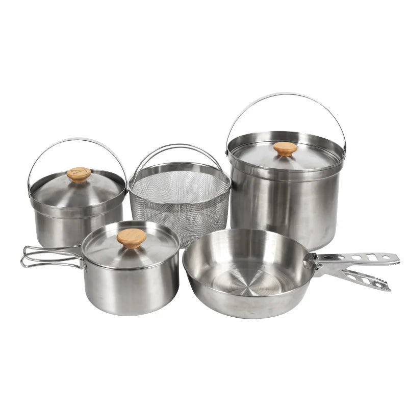 NOBANA Outdoor Stainless Steel Pot Set | 5L Portable Camping, Picnic, and Family Cookware