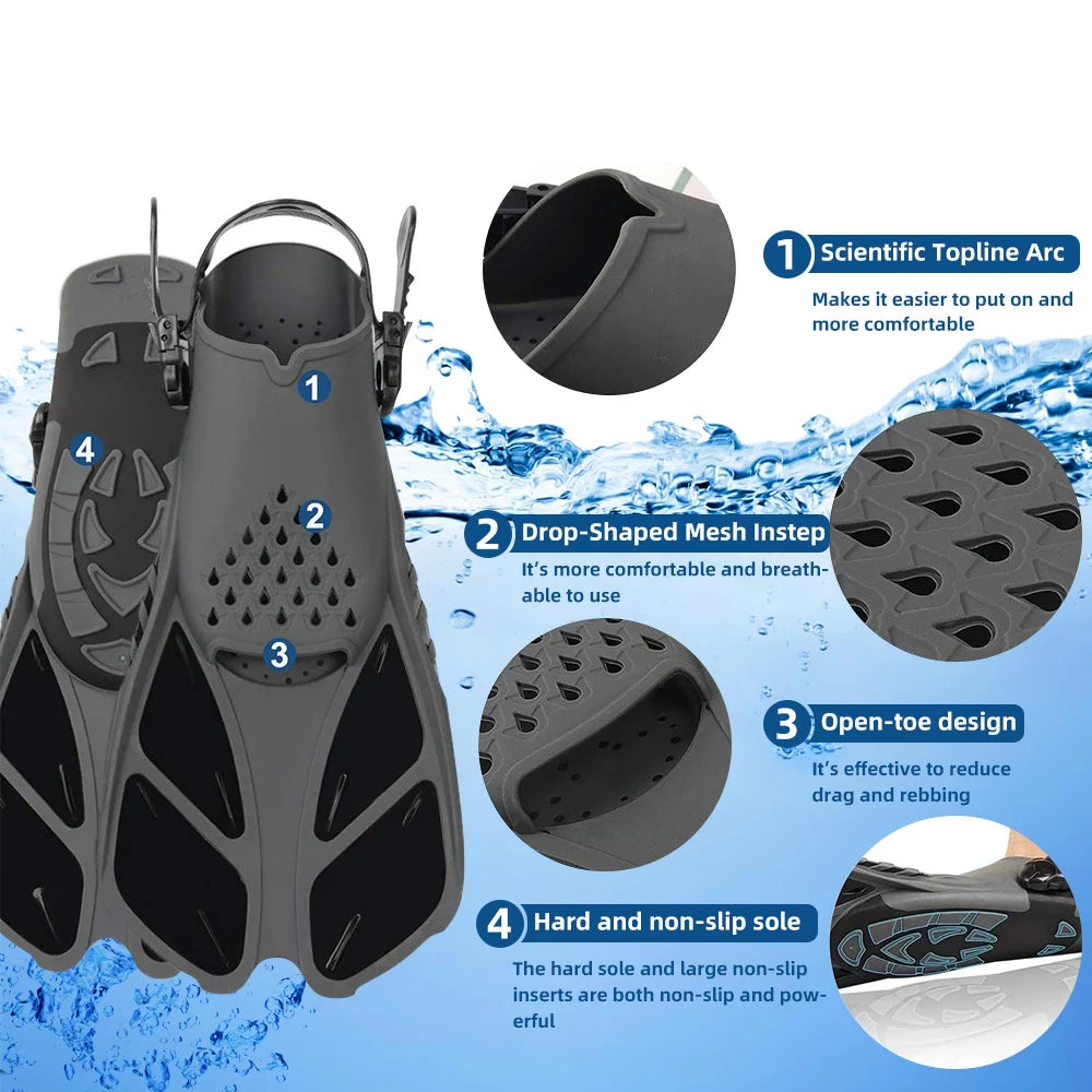 Adjustable Adult Swimming Fins |Snorkeling & Diving Flippers for Water Sports