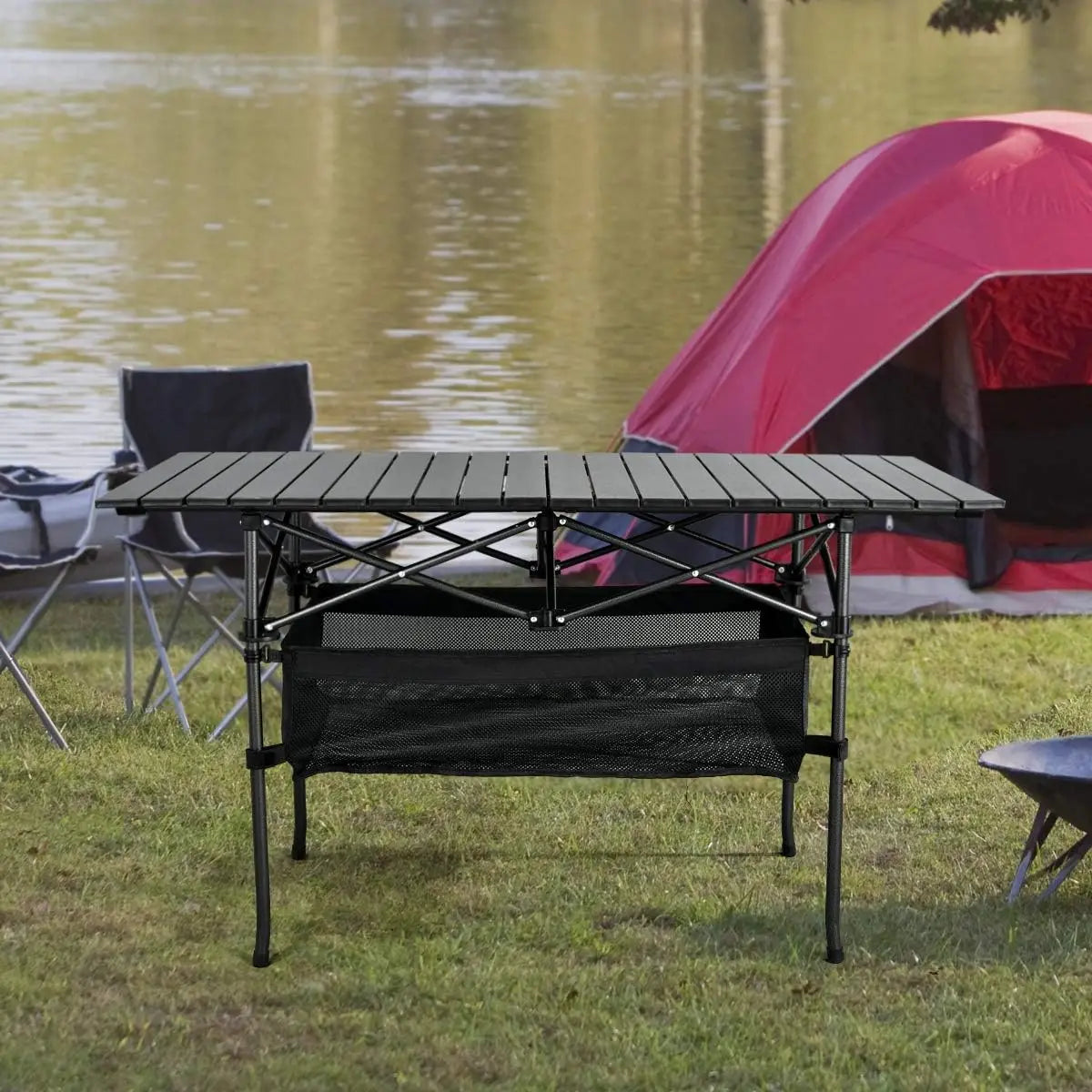 Outdoor Folding Portable Camping Table | Aluminum Roll-Up Picnic Table with Carrying Bag