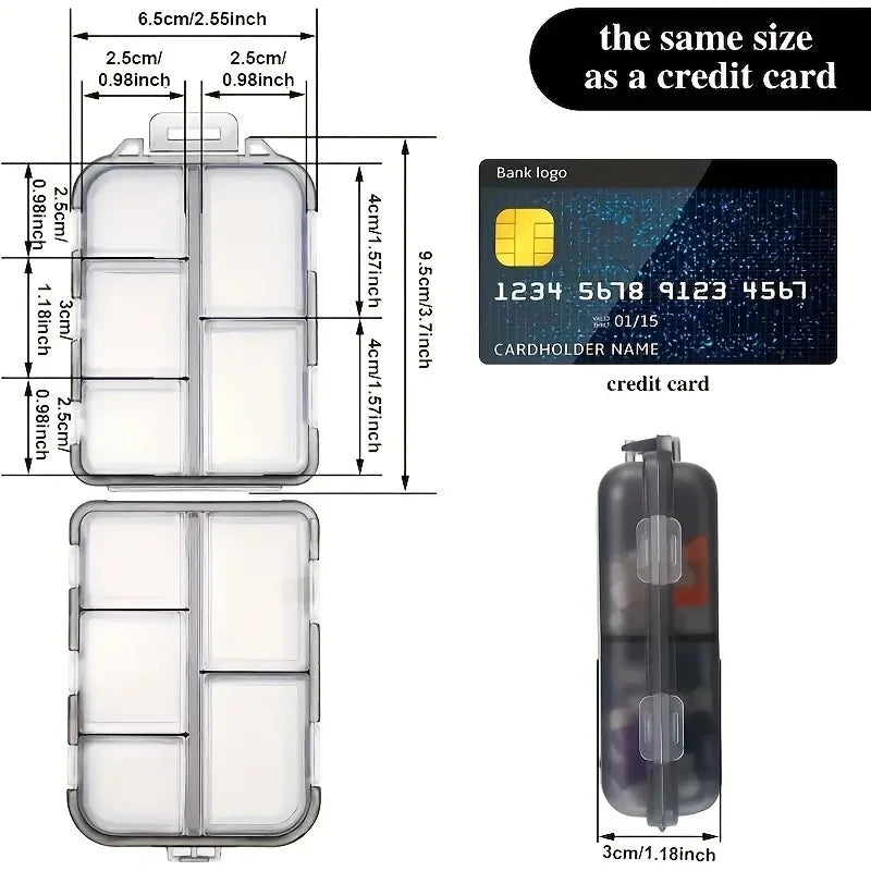 Double-layer small pill box Portable pill box Transparent 10-cell sealed medicine storage box camping equipment survival kit