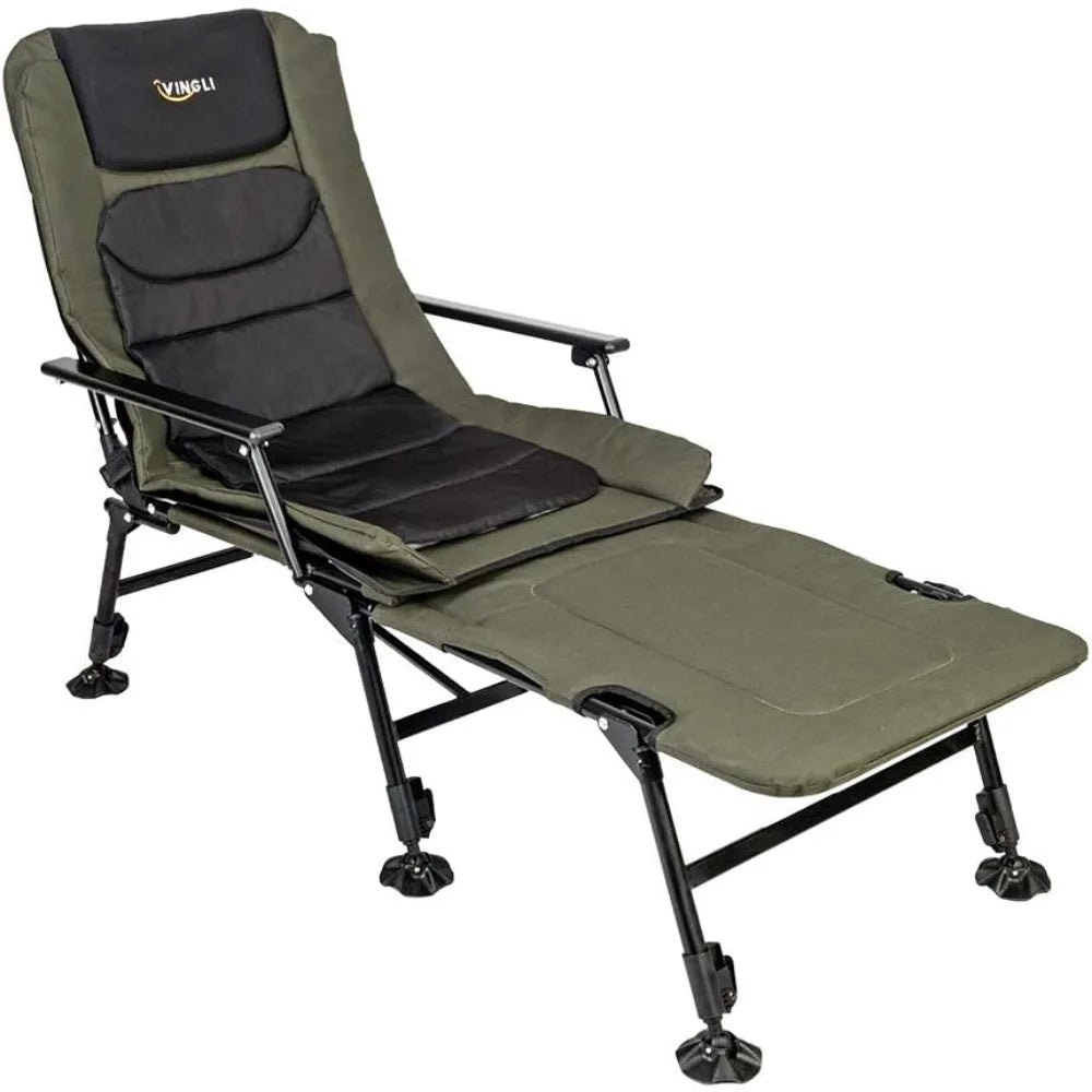 VINGLI Heavy Duty Fishing Chair with Footrest Support 440 LBS, Oversized Camping Chairs with 160° Adjustable High Back