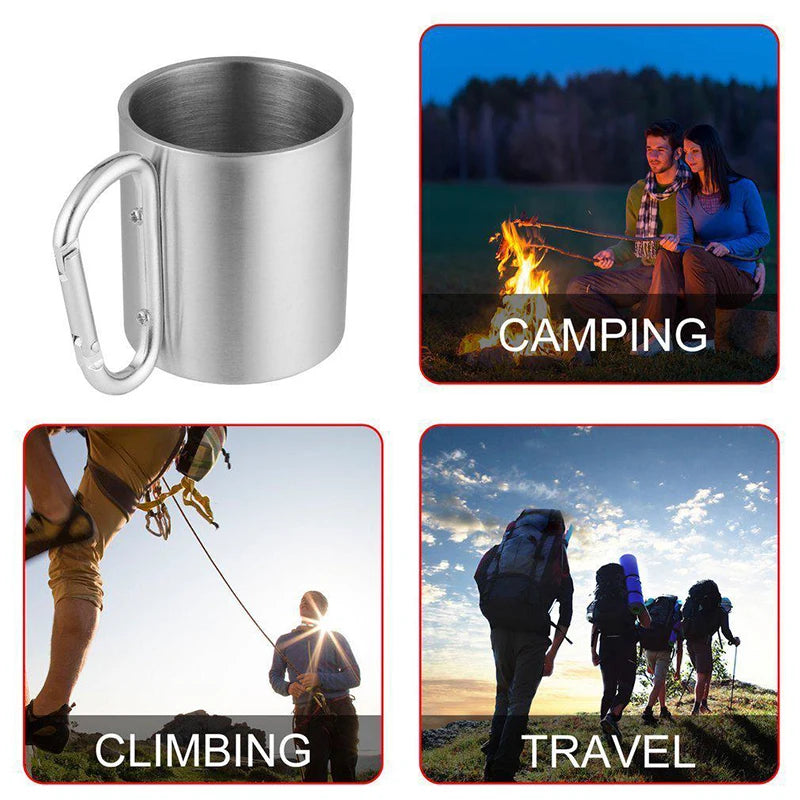 220mL Stainless Steel Camping Cup with Carabiner Handle | Portable Outdoor Travel Mug