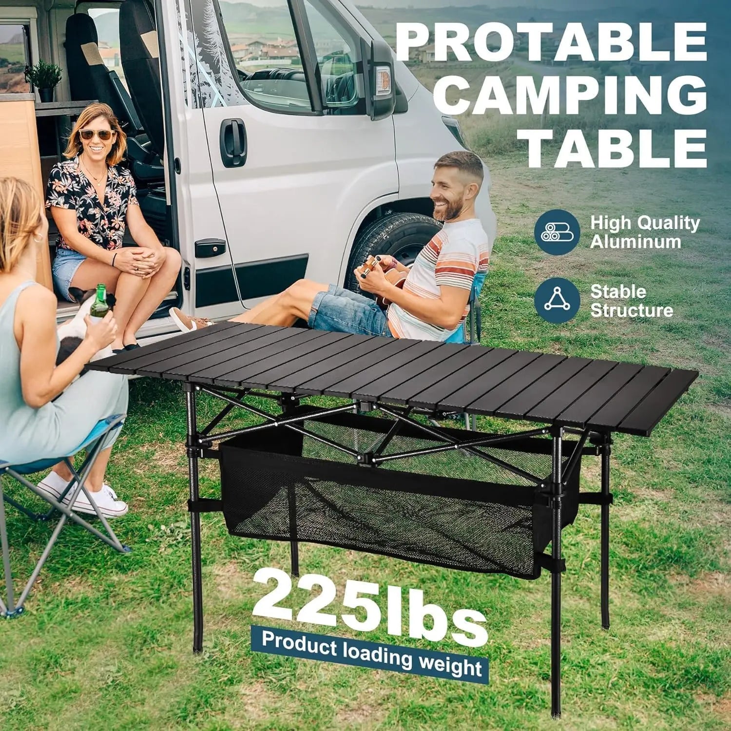 Outdoor Folding Portable Camping Table | Aluminum Roll-Up Picnic Table with Carrying Bag