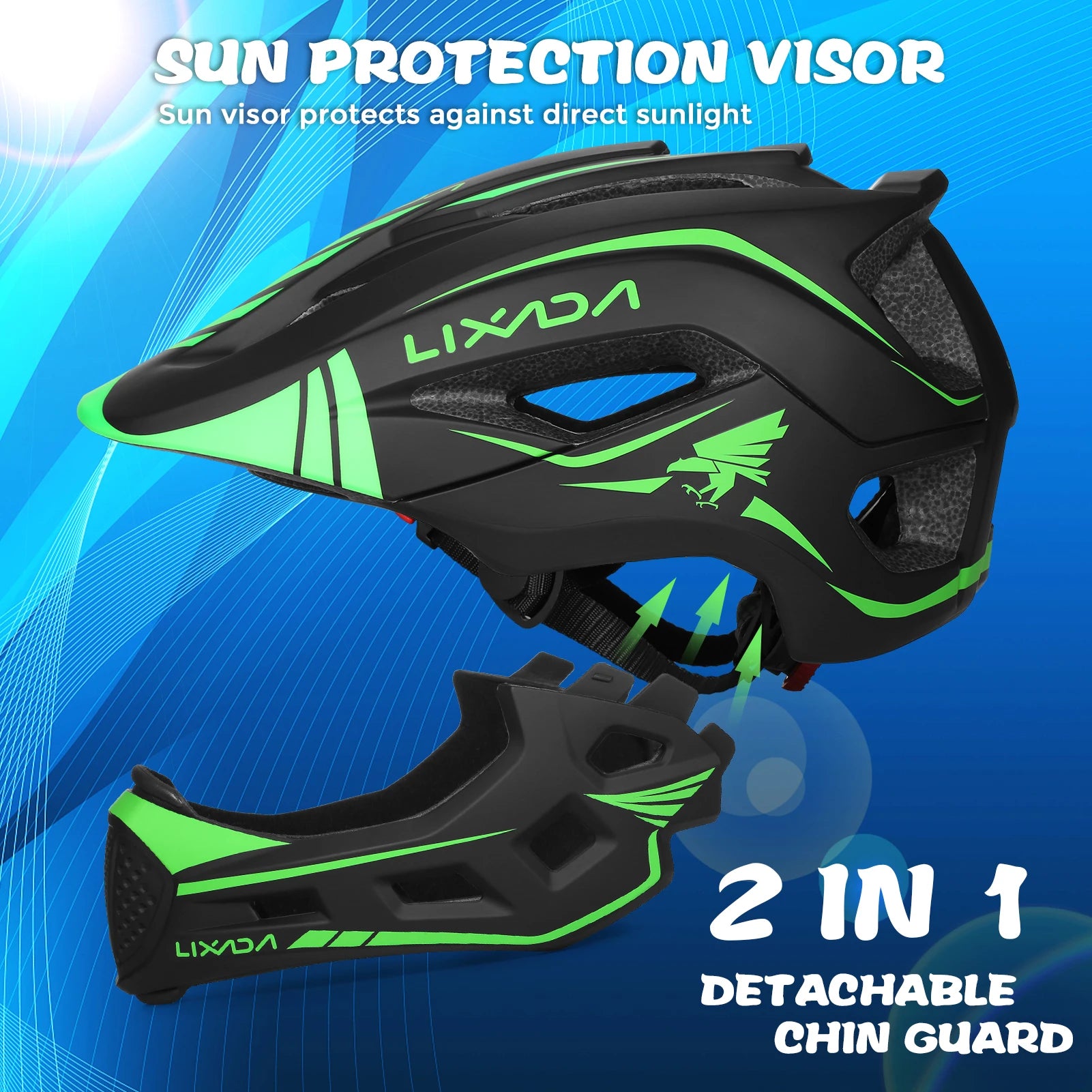 Kids Detachable Full Face Helmet Children Sports Safety Bike Helmet Protective Gear Cycling Skateboarding Roller Skating Scooter