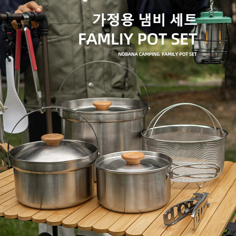 NOBANA Outdoor Stainless Steel Pot Set | 5L Portable Camping, Picnic, and Family Cookware