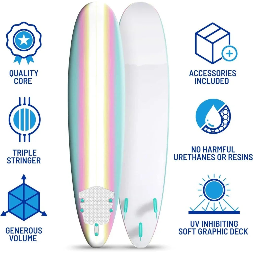 Classic 8ft Soft Top Foam Surfboard | Durable SUP Board for Surfing & Water Sports