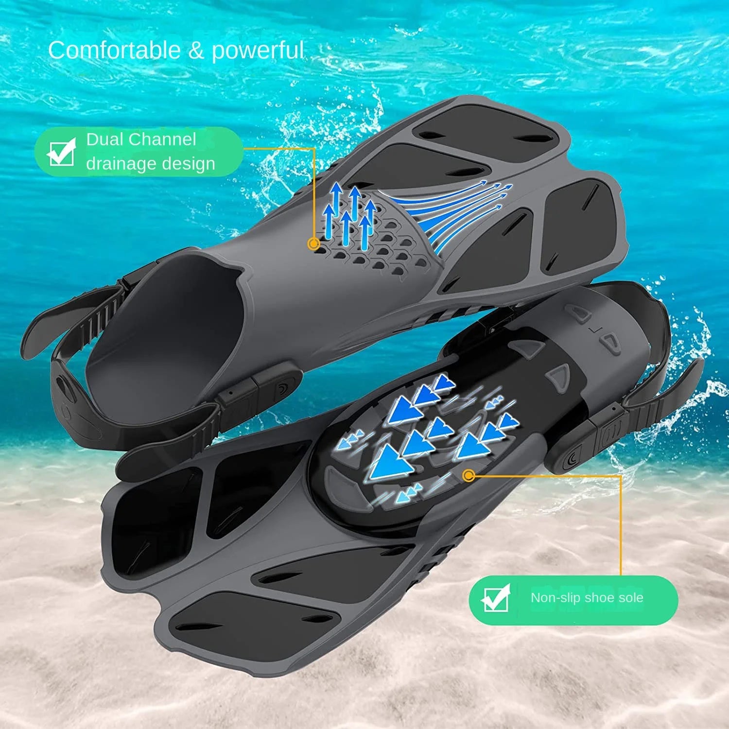 Adjustable Adult Swimming Fins |Snorkeling & Diving Flippers for Water Sports