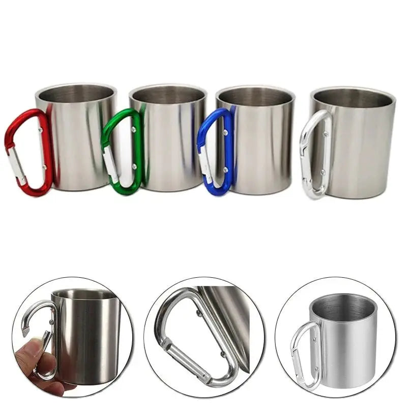 220mL Stainless Steel Camping Cup with Carabiner Handle | Portable Outdoor Travel Mug