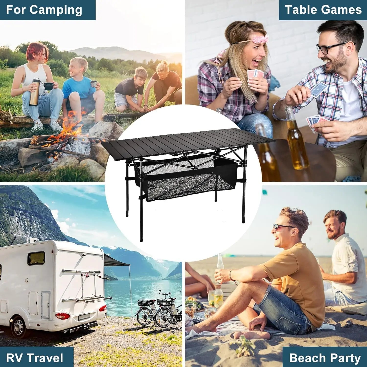 Outdoor Folding Portable Camping Table | Aluminum Roll-Up Picnic Table with Carrying Bag