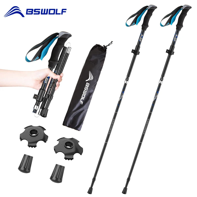 BSWOLF 2Pcs Ultralight Folding Trekking Poles | Aluminum Walking Sticks for Hiking & Nordic Walking