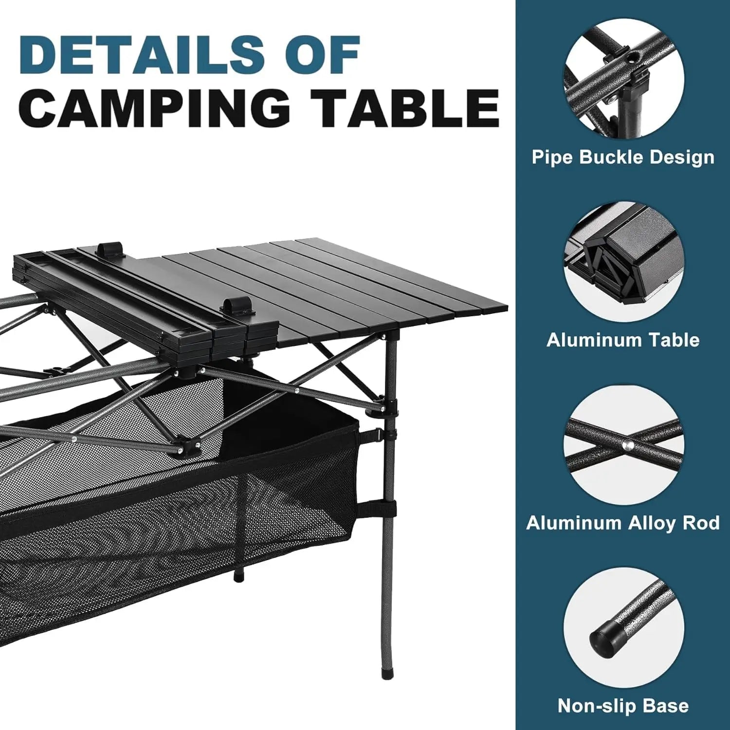 Outdoor Folding Portable Camping Table | Aluminum Roll-Up Picnic Table with Carrying Bag