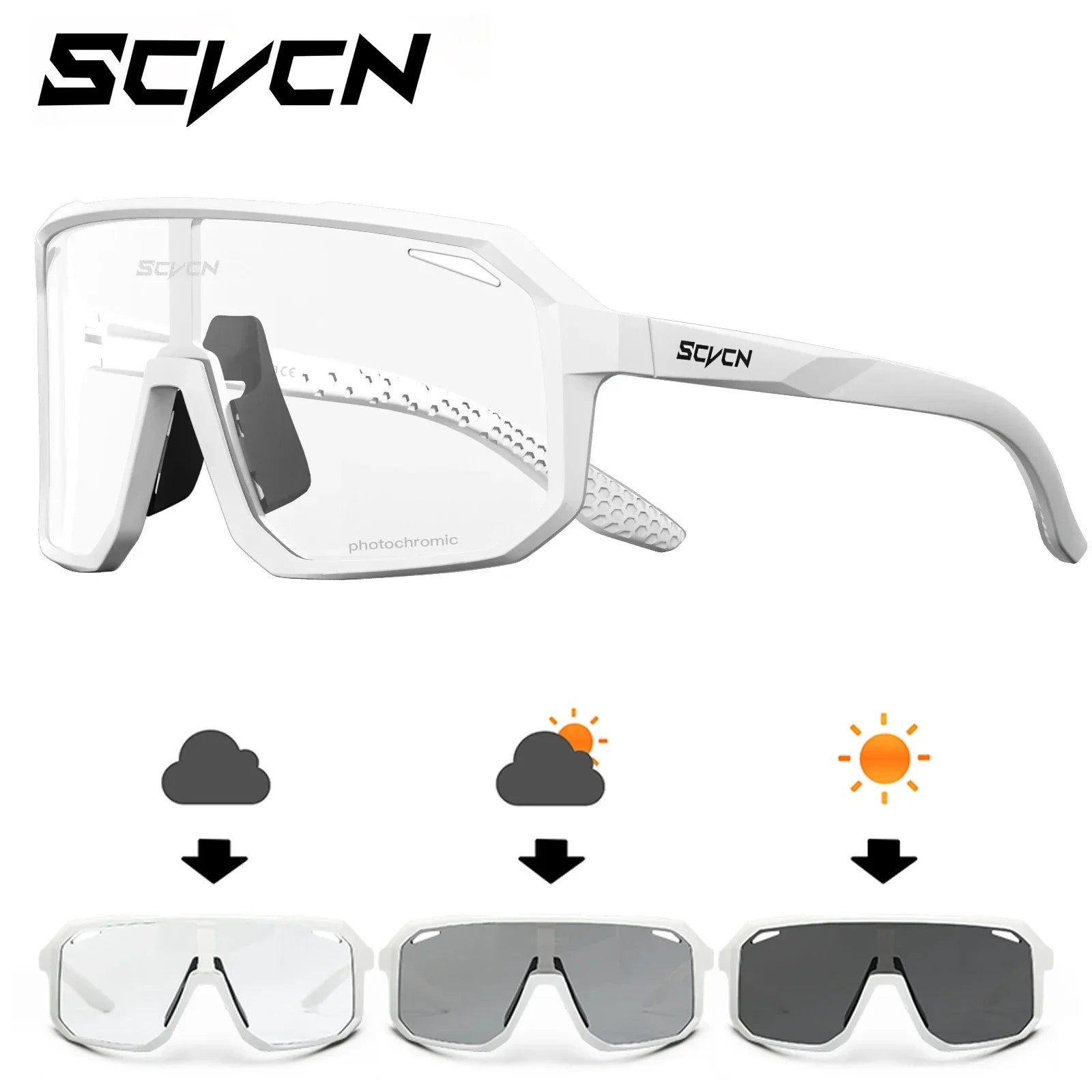 SCVCN Photochromi Cycling Sunglasses Outdoor Cycling Road Mountain Bike Glasses Men and Women Casual Hiking Windproof Glasses