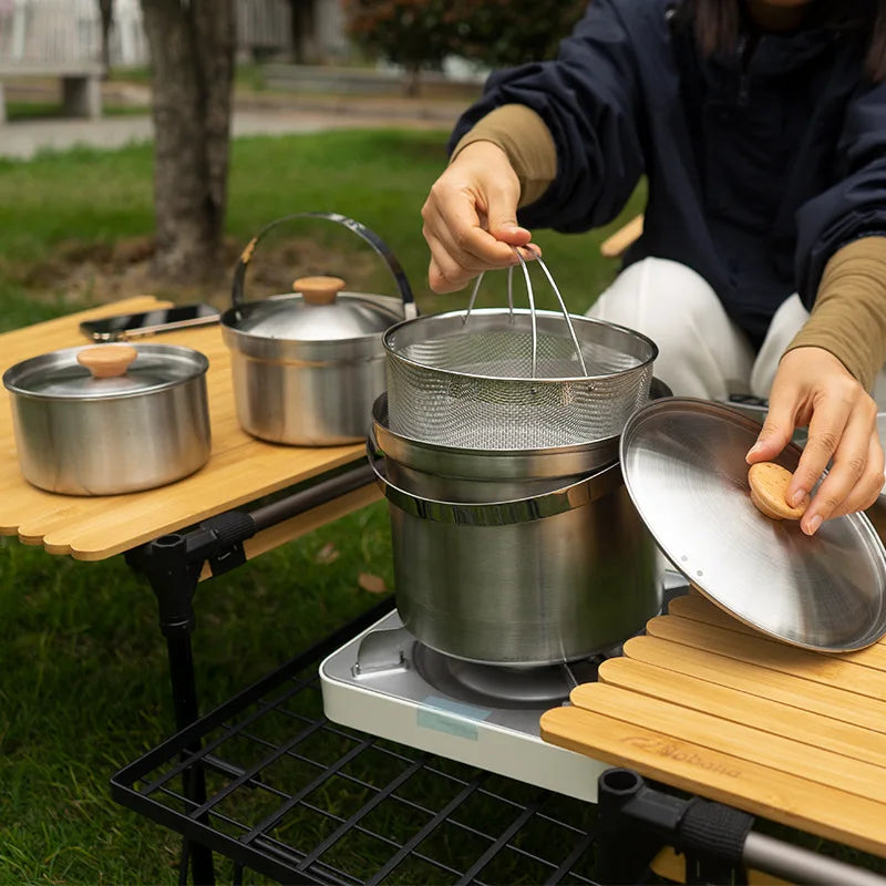 NOBANA Outdoor Stainless Steel Pot Set | 5L Portable Camping, Picnic, and Family Cookware